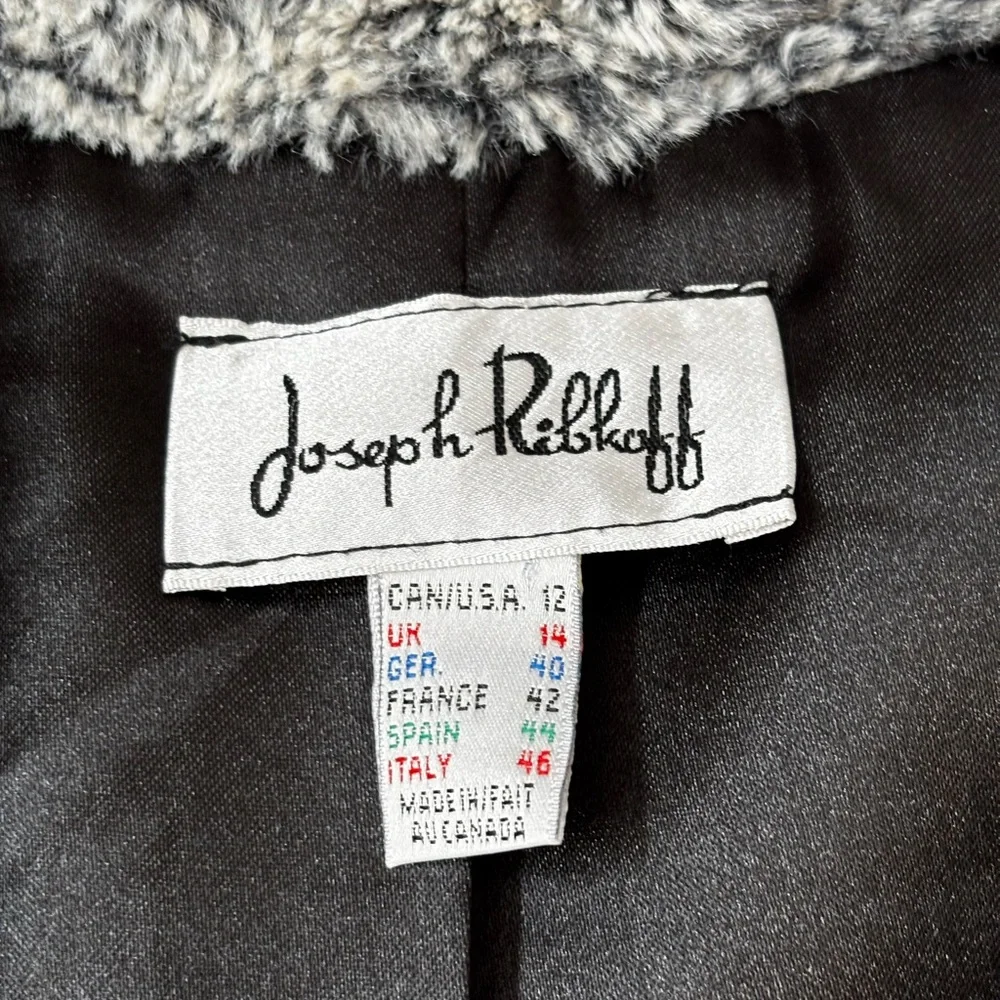 Joseph Ribkoff Faux Fur Cape Sz 12 Cropped Jacket Black White Gray Button Up - Picture 6 of 9